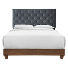 Modway Rhiannon Diamond Tufted Upholstered Performance Velvet Queen Bed - Walnut Charcoal-Diamond Tufted Modern Queen Bed