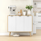 HOMCOM Modern 36" L Sideboard Buffet Cabinet - Natural Wood-Equipped with two adjustable shelves to accommodate items of various heights