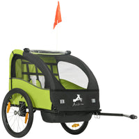 Aosom 2 Seat Bike Trailer for Kids, Baby Stroller with Storage Bag - Green-Comfortably fits 2 children and includes storage pockets 