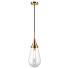 Hudson&Canal Ambrose 8.63" Wide Pendant with Glass Shade - Brass/Clear-Paired with a white teardrop glass shade