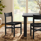 Modway Alvia Oak Wood Dining Side Chair With Woven Seat - Black-X-Stretcher Support Base