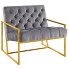 Modway Bequest Gold Stainless Steel Performance Velvet Accent Chair - Grey-Modern Button Tufted Accent Chair