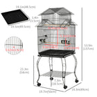 PawHut 53" H Large Bird Cage with Detachable Rolling Stand and Storage Shelf - Black-Comes with 4 wheels for easy moving 
