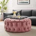 Modway Amour Tufted Button Large Round Performance Velvet Ottoman - Dusty Rose-Performance Velvet Polyester Upholstery