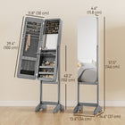 HOMCOM Freestanding Mirror Jewelry Cabinet - 11.75" L x 57.5" W x 14.25" H - Grey-LED light strip auto ON/OFF with the open and close of the fold up table, add more lights 