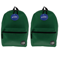 BAZIC Products Basic 16" Backpack - Green - 2 Pack-One large main compartment and small front compartment with zipper closure