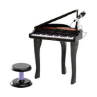 Qaba Mini Toddler 37-Key Piano Toy with Microphone, Stool, Lights - Black-Adjustable volume, tempo, and flashing lights 