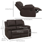 HOMCOM Double Seat PU Leather Reclining Sofa with Arms - Brown-Back cushion is filled with doll cotton for comfort