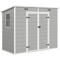 Outsunny 8' x 4' Outdoor Storage Shed - Light Grey-Spacious outdoor storage shed with floor accommodates extensive garden tools
