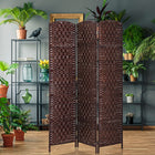 HOMCOM 3 Panels Hand-Woven Freestanding Room Divider for Home Office - Brown-Solid poplar wood with X-shape farmhouse patterns for solidness and a rustic feeling
