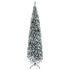 HOMCOM 9' Snow-Flocked Pencil Artifical Christmas Tree - Green-Snow-flocked design adds a wintry touch 