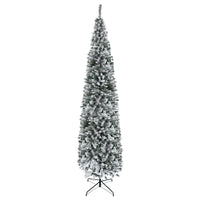 HOMCOM 9' Snow-Flocked Pencil Artifical Christmas Tree - Green-Snow-flocked design adds a wintry touch 