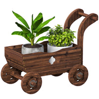 Outsunny Wooden Wagon Planter Box-Features a rustic wheelbarrow design, adding vintage charm to your garden
