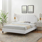 Modway Sienna Performance Velvet Full Platform Bed with Wood Legs and Gold Sleeves - White-Assembly Required