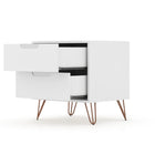 Manhattan Comfort Rockefeller 20.08" Mid-Century Modern 2-Drawer Nightstand 2-Piece Set - White-Fashionable Wire Splayed Legs Made of Metal for Extra Durability