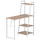 HOMCOM 41.7" Computer Desk with Storage Sheves and Foldable Tabletop - White-Two-tone construction of oak wood grain and white metal frame, suitable for most decorations