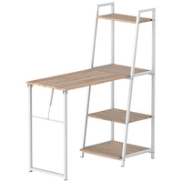 HOMCOM 41.7" Computer Desk with Storage Sheves and Foldable Tabletop - White-Two-tone construction of oak wood grain and white metal frame, suitable for most decorations