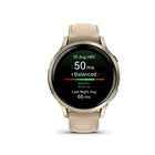 Garmin Venu 4 Smartwatch - 41 mm - Lunar Gold with Bone Silicone Band and Light Sand Leather Band-Advanced sleep tracking (improved): Get a sleep score and personalized coaching for how much sleep you need and how you can improve. Even keep track of different sleep stages and naps — and see key metrics, such as HRV status and skin temperature, to better understand your health. Plus, with the sleep alignment feature, see how aligned you are to your circadian rhythm and see your sleep consistency