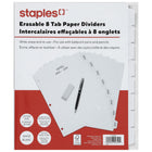Staples Write and Erase Dividers - 8 Tab - White-White coloured paper divider sets