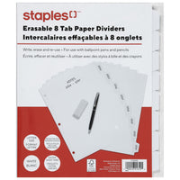 Staples Write and Erase Dividers - 8 Tab - White-White coloured paper divider sets