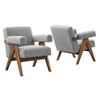 Modway Lyra Boucle Fabric Armchair - Light Grey - Set of 2-Ergonomic Design for Comfort