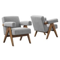 Modway Lyra Boucle Fabric Armchair - Light Grey - Set of 2-Ergonomic Design for Comfort