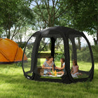 Outsunny 11' L x 11.5' W Screen Tent House with Nettings, Portable Carry Bag and 2 Doors - Black-Breathable mesh walls ensure continuous air circulation within