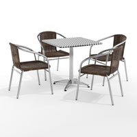 Flash Furniture 27.5" Square Aluminum Indoor-Outdoor Table Set with 4 Dark Brown Rattan Chairs-Table and Chair Set
