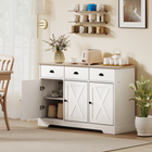 HOMCOM 46.5" Farmhouse Sideboard Buffet Cabinet with Barn Doors & Storage - White-Wide tabletop shows your favorite decorations