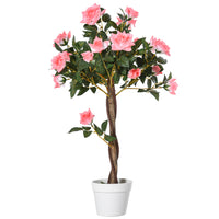 Outsunny 3' Decorative Artificial Rose Tree with Realistic Flowers - Pink-Artificial rose plant features realistic petals and leaves for an elegant look 