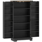 HOMCOM 47" H Pantry Cabinet with Adjustable Shelves - Black-Barn door design with black metal accents and wood grain top exudes farmhouse charm 