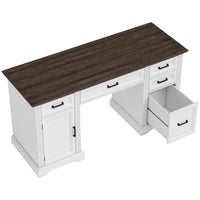 HOMCOM 57.9" Farmhouse Executive Desk with Soft-Close Drawers - White-57.9" x 21.7" (147 x 55 cm) large desktop provides ample space for monitors and supplies