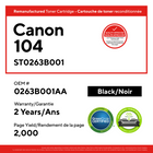 Staples 0263B001AA Canon 104 Remanufactured Toner Cartridge - Standard Yield - Black-Page Yield (approx.): 2000