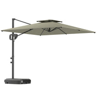 Outsunny 8' L x 9' W Square Cantilever Patio Umbrella with Fillable Base - Light Grey-Includes the cross base and fillable base, weighs up to 88 lb (40 kg) when filled with water
