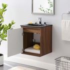 Modway Transmit 18" Wall-Mount Bathroom Vanity - Walnut/Black-Ceramic Sink Basin