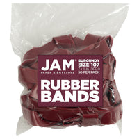 JAM Paper Durable Rubber Bands - Size 107 - Burgundy - 50 Pack-Colour: Burgundy Maroon | Colourful Elastic Rubberbands