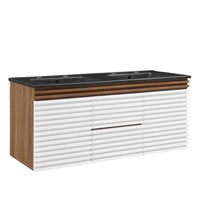 Modway Render 48" Wall-Mount Bathroom Vanity - White/Walnut/Black-Mid-Century Modern Vanity
