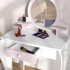 Qaba Kids Vanity Set with Mirror & Stool - Rabbit-Design - White-Easy to clean 
