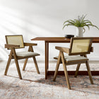 Modway Thera Vegan Leather Cane Dining Armchairs - Weathered Oak/Stone - 2 Pack-Faux Leather Seat