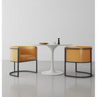 Manhattan Comfort Cosmopolitan 24" Mid-Century Modern Faux Leather Upholstered Dining Chair - Saddle and Black - Set of 2-Frame Made of Durable Metal with Geometric Design