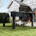 Outsunny Outdoo Pergola with Retractable Canopy and Curtains - 10' x 13' - Dark Grey-Adjustable canopy slides for sunlight control or breeze flow 