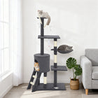 PawHut 53" Large Activity Centre Cat Tree Tower with Condo - Dark Grey-Plush-covered cat house offers a soft, cozy space for rest and naps 