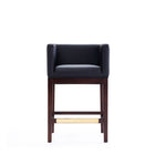 Manhattan Comfort Kingsley 21" Mid-Century Modern Faux Leather Upholstered Counter Stool - Black and Dark Walnut-Square Tight Back and Arm Design