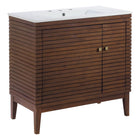 Modway Ledger 36" Bathroom Vanity - Walnut/White-Assembly Required