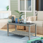 Outsunny 35" Outdoor Wicker Coffee Table with Glass Top-PE rattan and tempered glass top ensure easy maintenance
