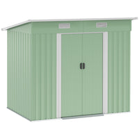 Outsunny Outdoor Garden Storage Shed with Lockable Doors - Light Green-Double doors with locks enhance security 