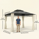 Outsunny 10 ft W x 12 ft L Double Roof Hardtop Gazebo with Curtains - Beige-Double-vented roof helps circulate air