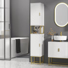 Kleankin Narrow Bathroom Linen Cabinet with Adjustable Shelf and Two Doors - White-Adjustable inner shelf in bottom cabinet for customized storage