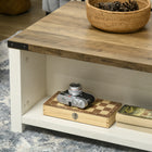 HOMCOM Farmhouse Coffee Table with Drawer and Storage Shelf for Living Room - White-Material: Particle Board