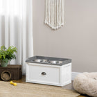 PawHut Large Elevated Dog Bowl Stand with Bowl and Storage - White-A drawer inside to store treats and leashes nearby 